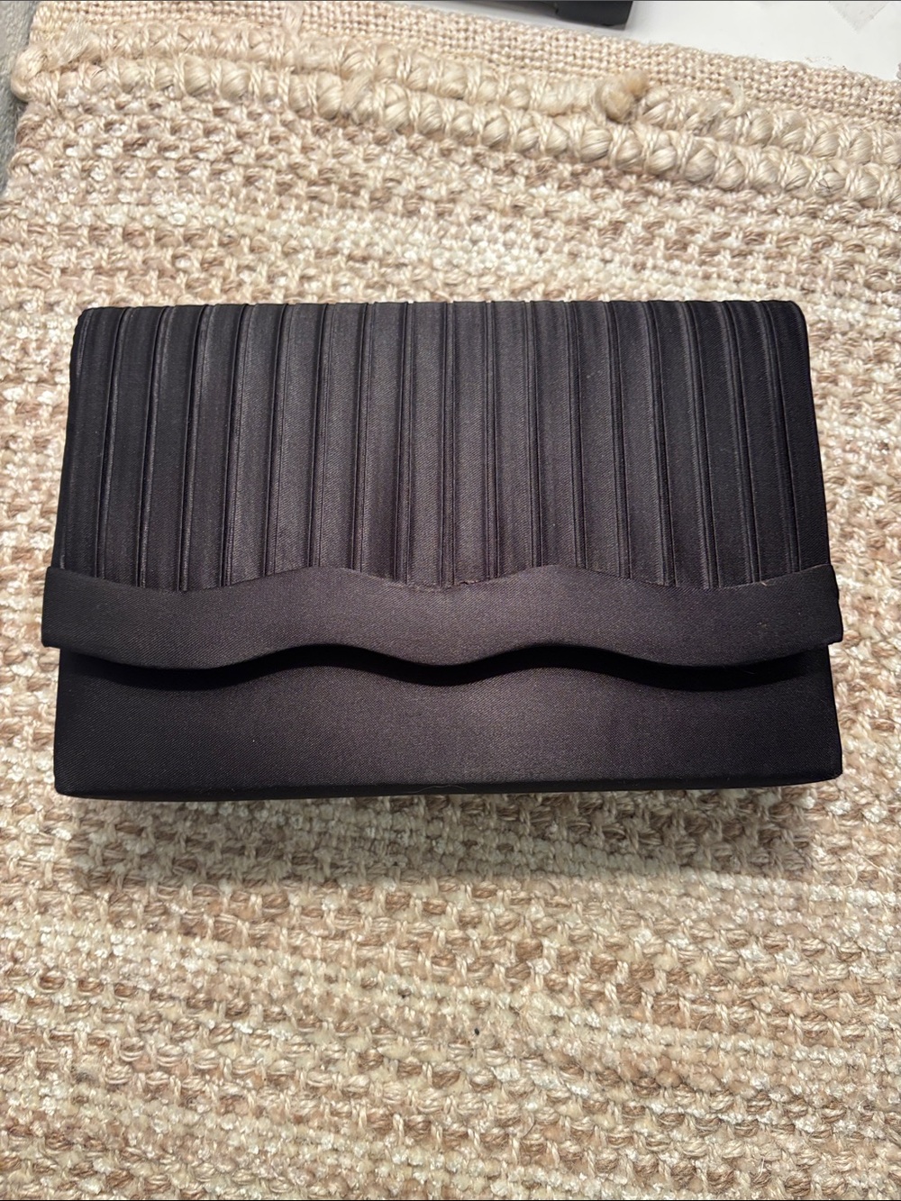 SASHA Black Satin Wave Flap Clutch